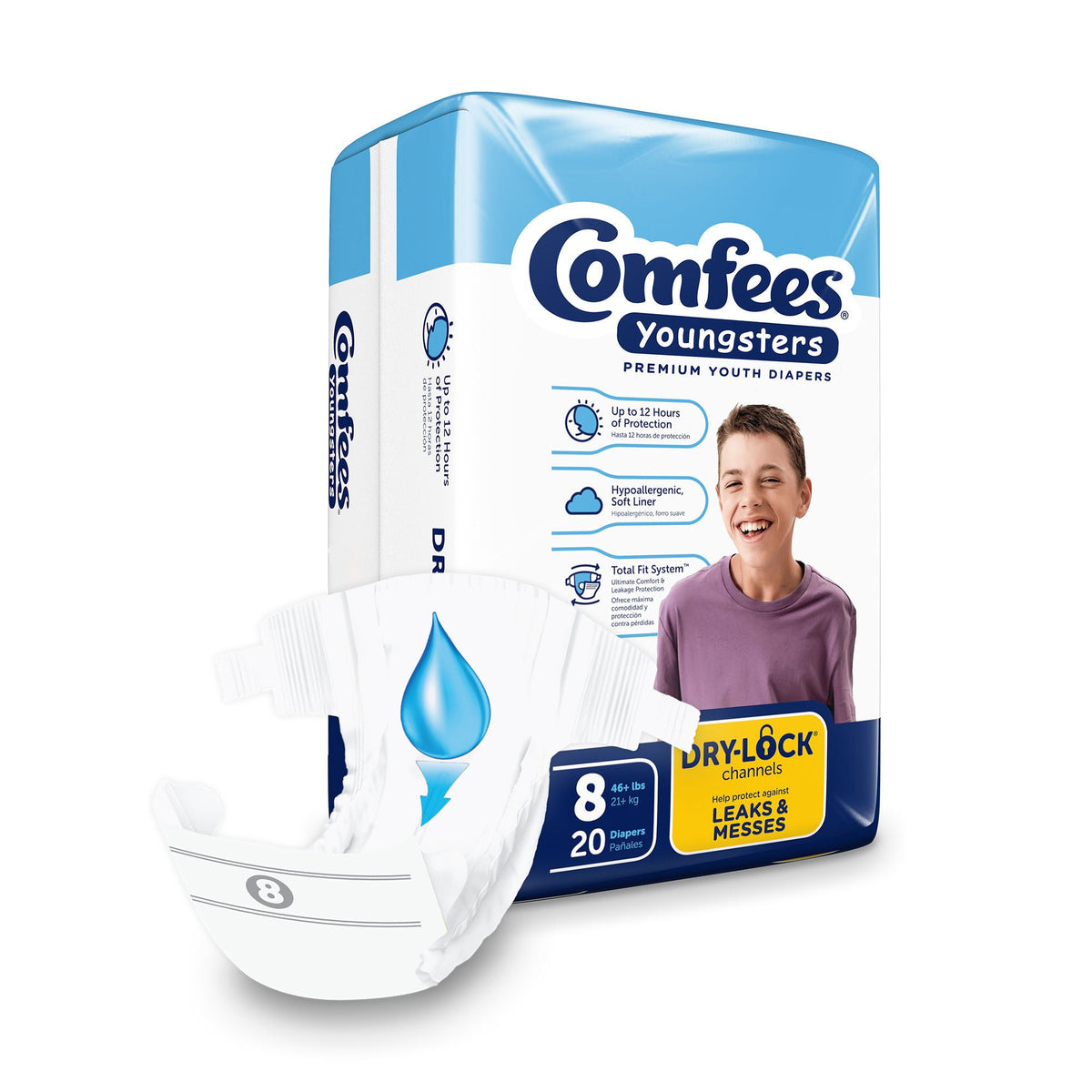 Comfees® Youngsters Premium Youth Diapers, Size 8, CS/80