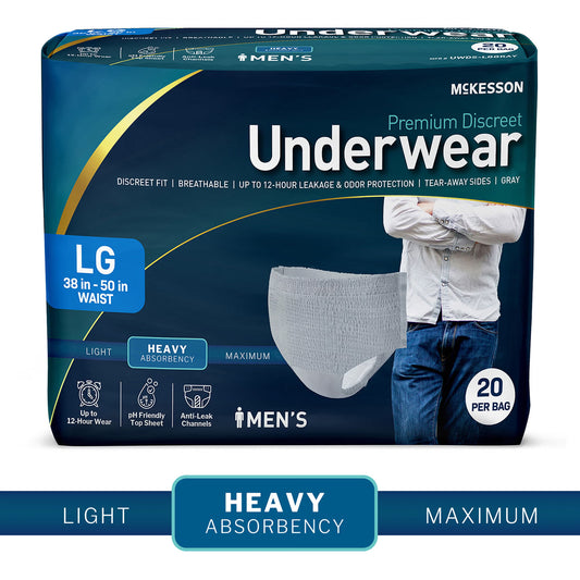 McKesson Premium Discreet Underwear for Men, Heavy Absorbency, Large, BG/20