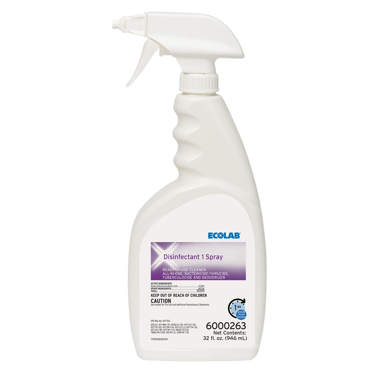 Ecolab Disinfectant 1 Surface Disinfectant Cleaner, 32 oz. Spray Bottle