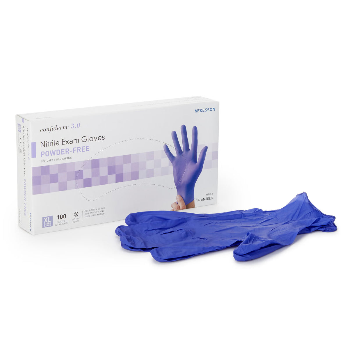 McKesson Confiderm® 3.0 Nitrile Exam Glove, Extra Large, Blue, BX/100