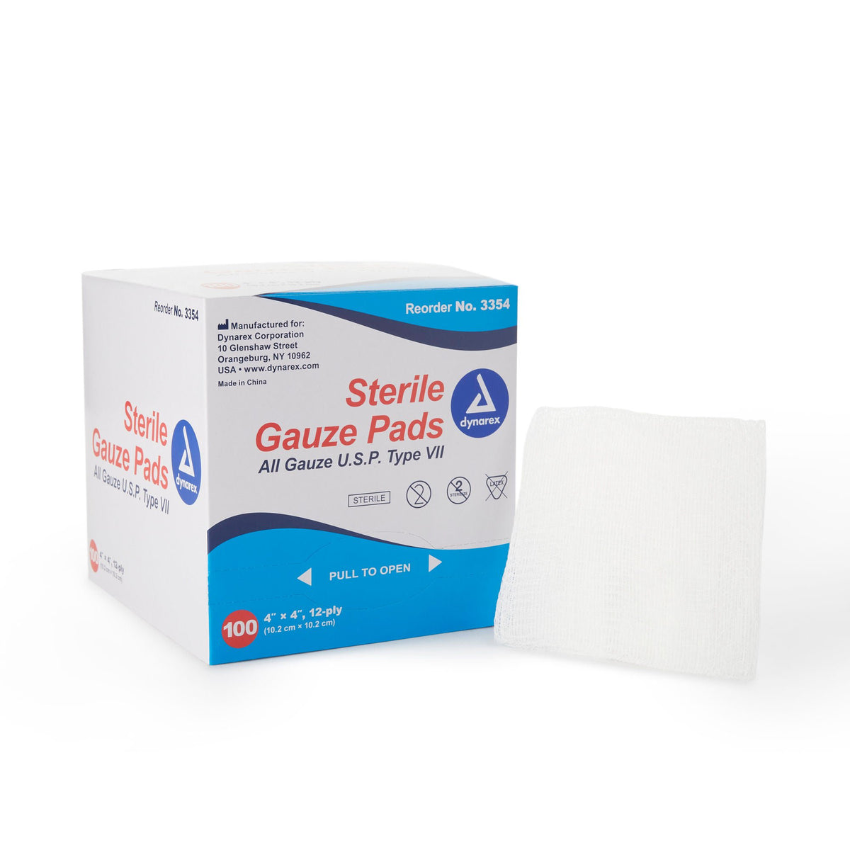 dynarex® Sterile Gauze Sponge, 4 x 4 Inch, 12-Ply, BX/1
