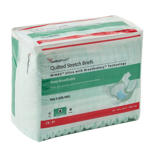 Incontinence Brief Wings™ Ultra Adult Size 3 Unisex Disposable Heavy Absorbency