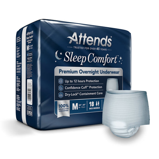 Attends® Sleep Comfort Premium Overnight Underwear, Medium, 24 – 44 Inches, BG/18