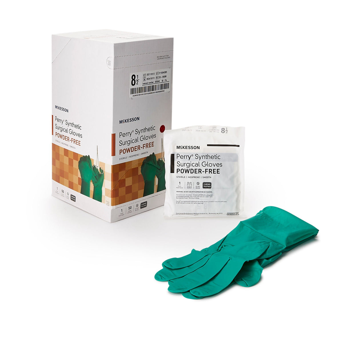 McKesson Perry® Performance Plus Polychloroprene Surgical Glove, Size 8.5, Green, CS/200