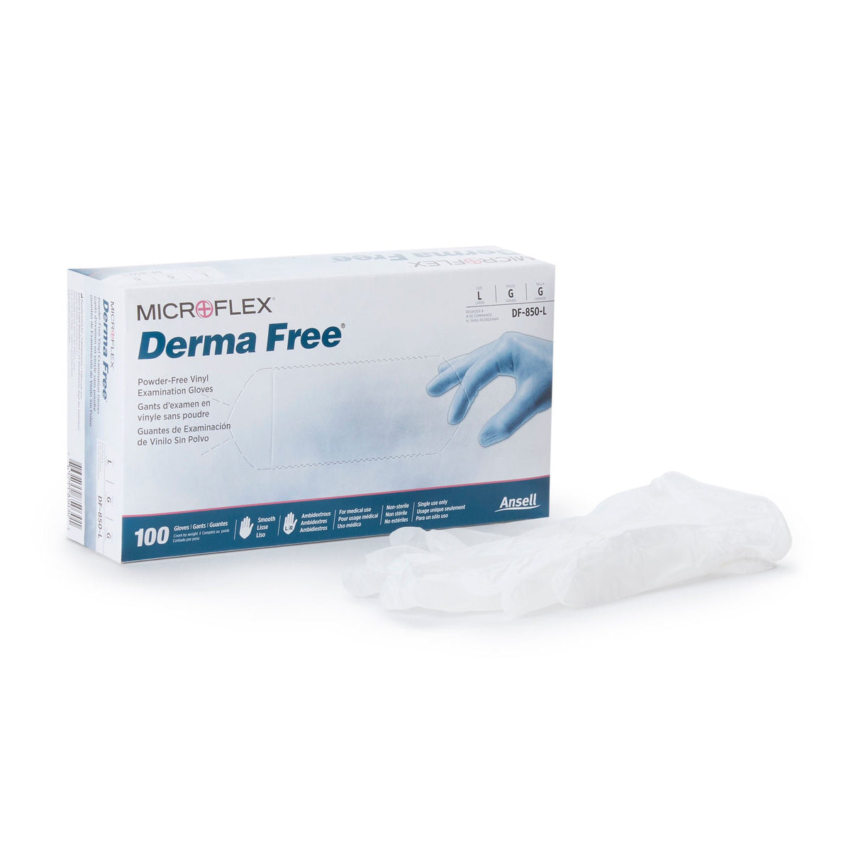 Derma Free™ Vinyl Exam Glove, Large, Clear, BX/100