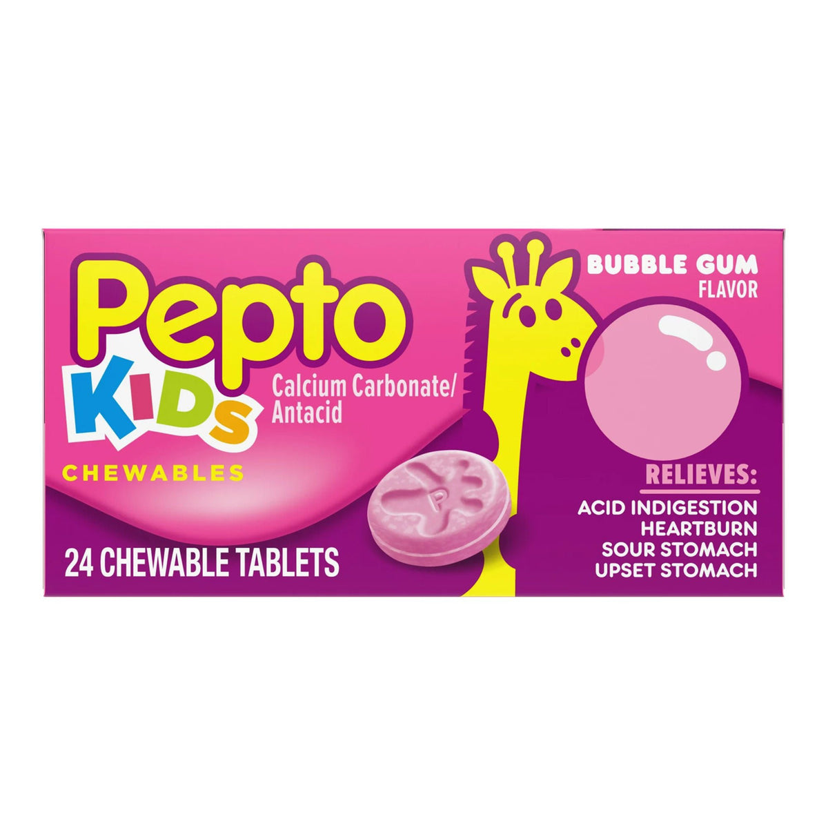 Pepto Kids Chewable Tablets Bubble Gum Flavor, BX/24