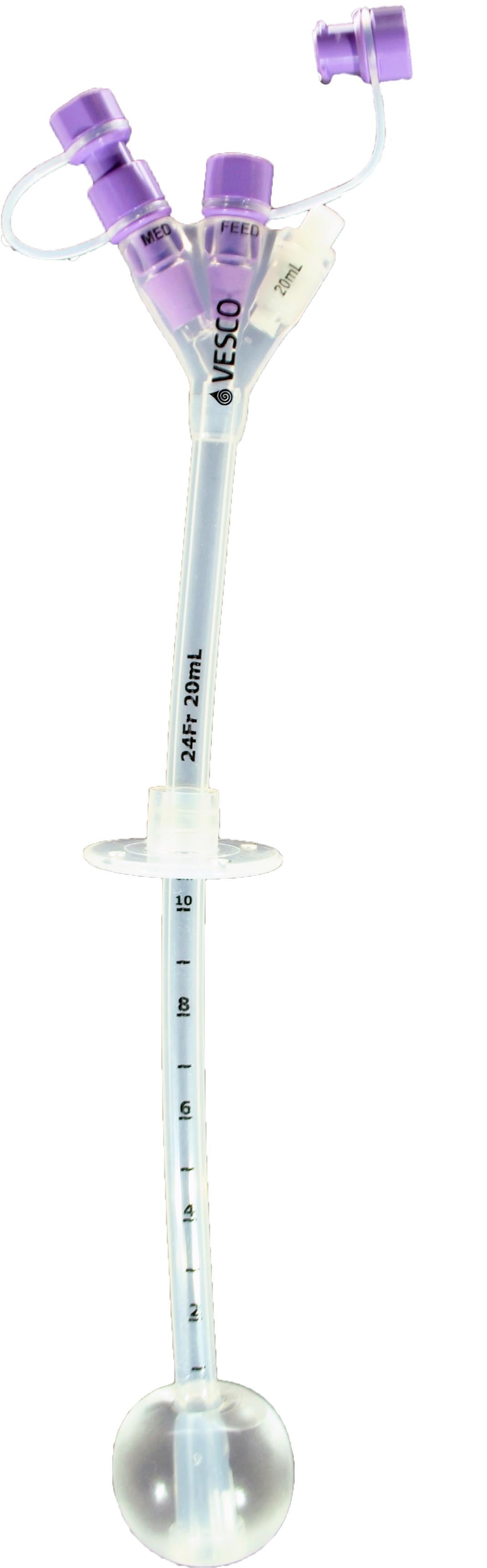 Vesco Medical Gastrostomy Feeding Tube, ENFit, Dual Port, 24 Fr