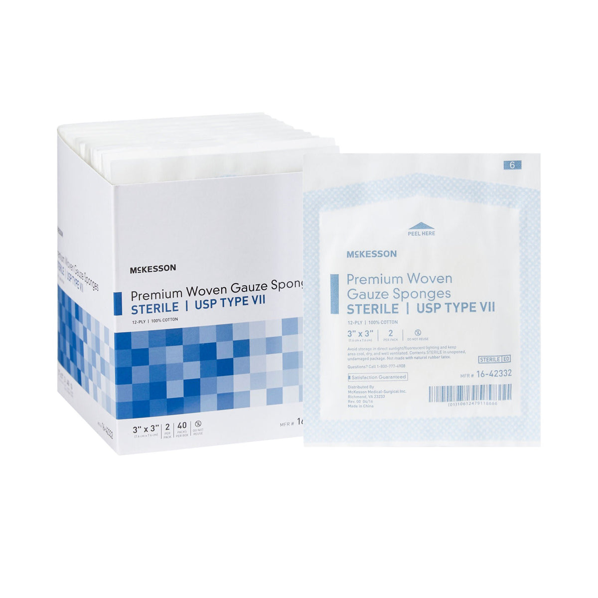 McKesson Sterile USP Type VII Gauze Sponge, 3 x 3 Inch, 12-Ply, BX/40