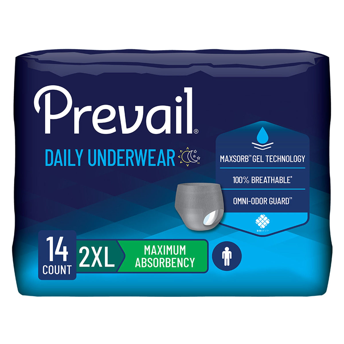 Prevail® Daily Underwear Maximum Absorbent Underwear, Extra Extra Large, CS/56