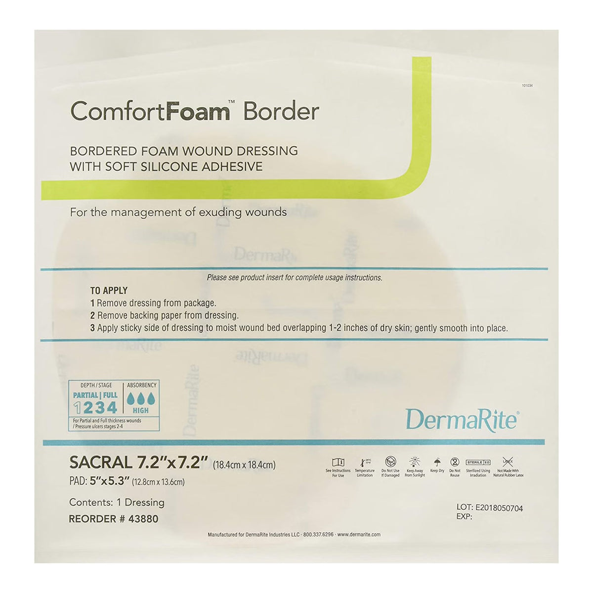 ComfortFoam™ Border Foam Wound Dressing w/ Adhesive, Sacral 18.4 x 18.4 cm, EA/1