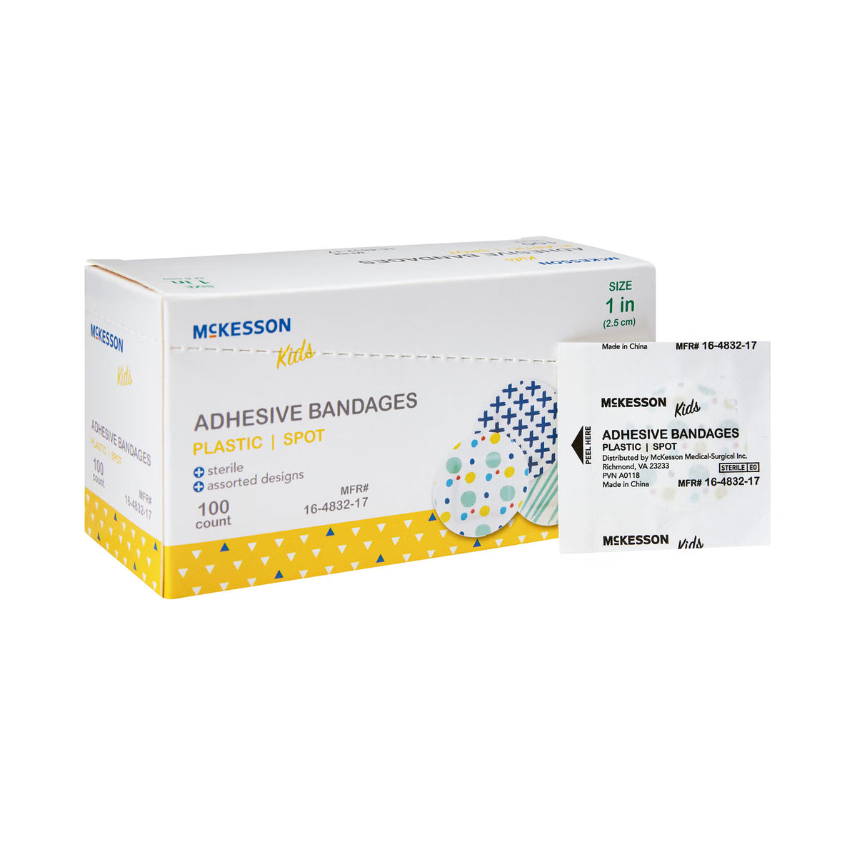 McKesson Kids™ Round Kid Design (Assorted Prints) Adhesive Spot Bandage, 1 Inch, BX/100
