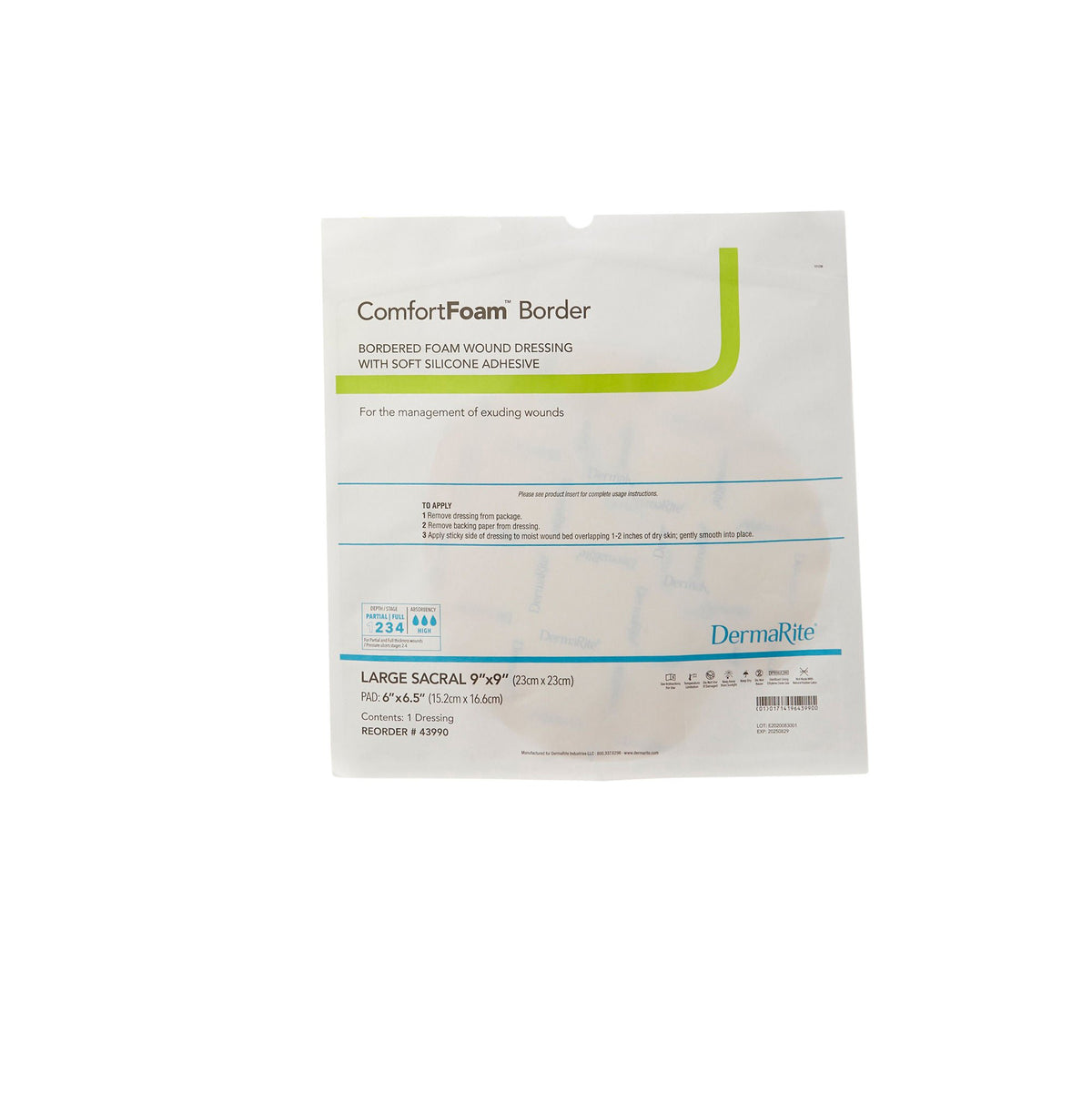 ComfortFoam™ Bordered Foam Wound Dressing w/ Soft Silicone Adhesive, 9 x 9 Inch