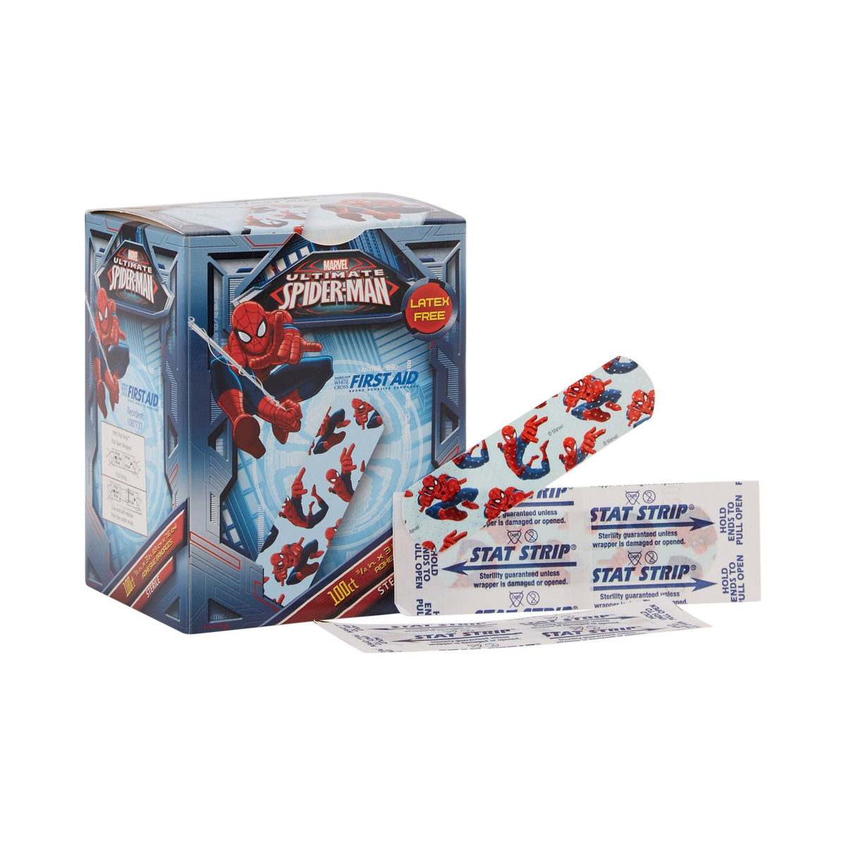 American White Cross Stat Strip Adhesive Strip, 3/4 x 3 Inch, Spider-Man Design, BX/100