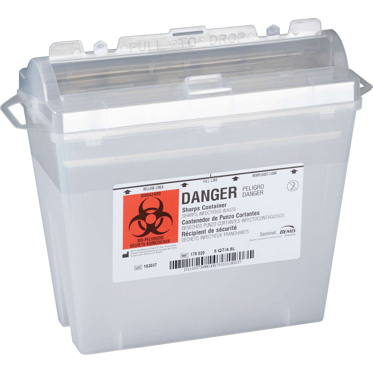 Bemis™ Sentinel Multi-purpose Sharps Container, 1.25 Gallon, 10 x 5.25 x 11 Inch, EA/1