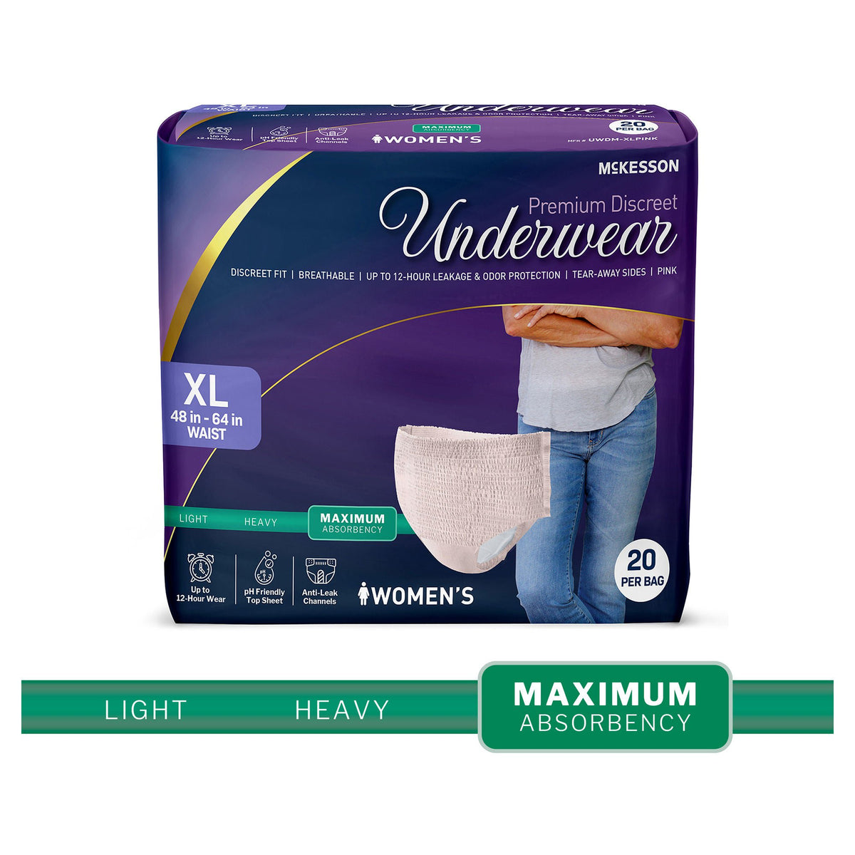 McKesson Premium Discreet Underwear for Women, Maximum Absorbency, Extra-Large, CS/80