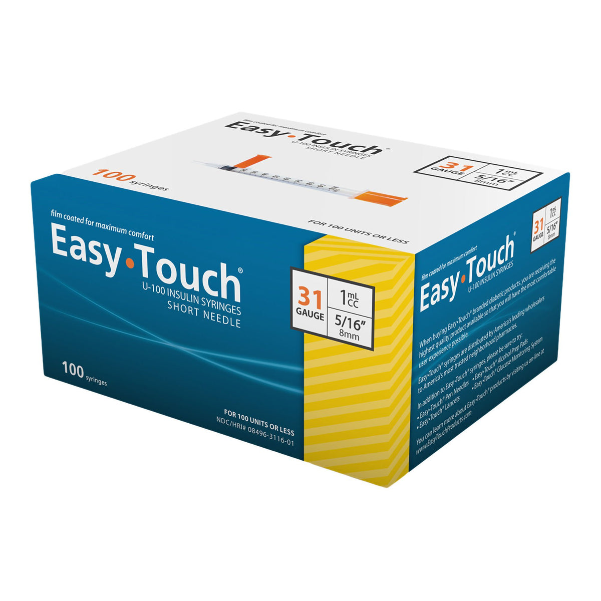 SYRINGE/NDL, EASY TOUCH 1CC 31GX5/16" (100/BX 5BX/CS), BX/100