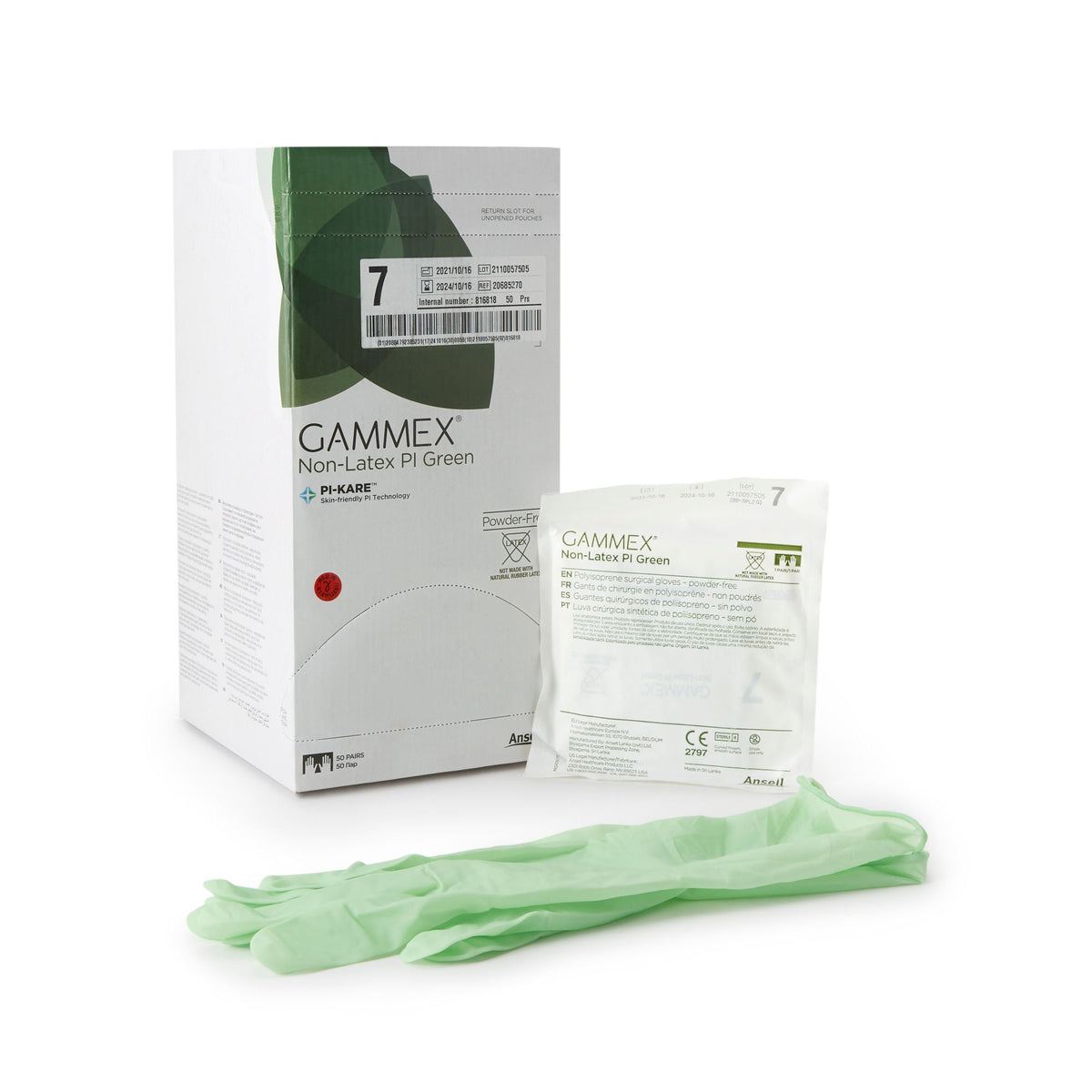 Gammex® Non-Latex PI Green Polyisoprene Surgical Glove, Size 7, Light Green, CS/200