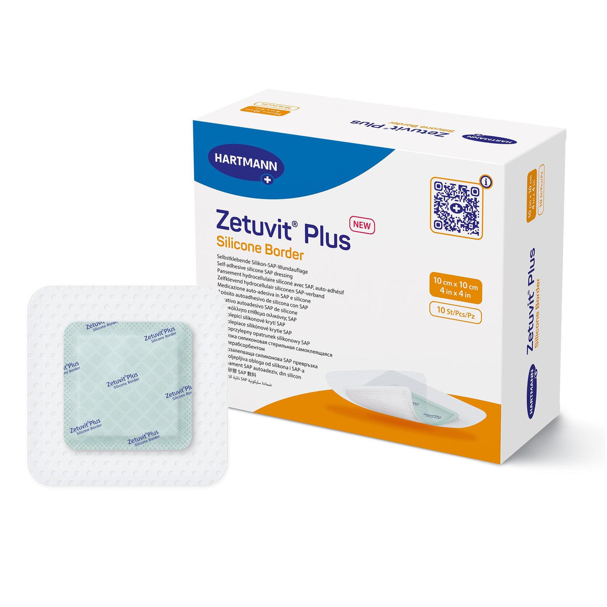Zetuvit® Plus Silicone Border Super Absorbent Dressing, 4 x 4 Inch, EA/1