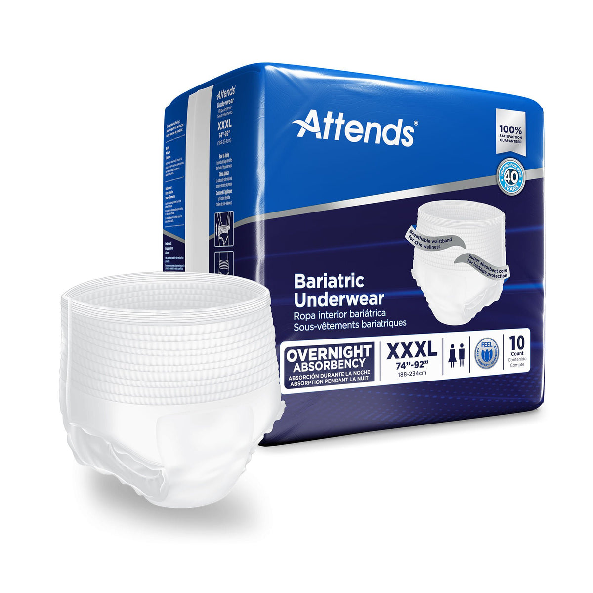 Attends® Bariatric Ultimate Absorbent Underwear, 3X-Large, PK/10