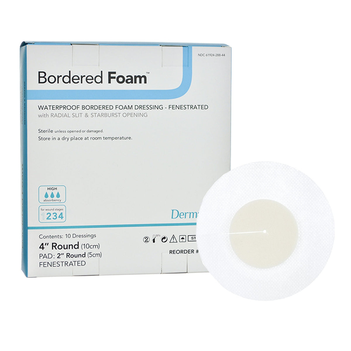 BorderedFoam® Adhesive with Border Foam Dressing, 4-Inch Round, BX/10