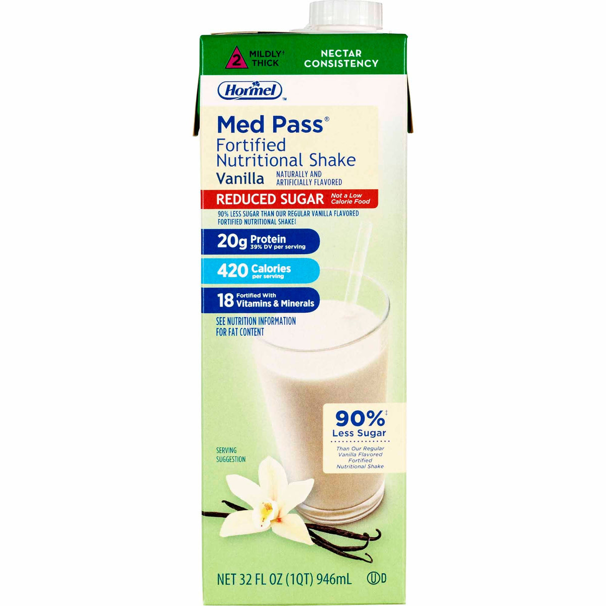 Med Pass® Reduced Sugar Vanilla Fortified Nutritional Shake, 32-ounce carton, EA/1