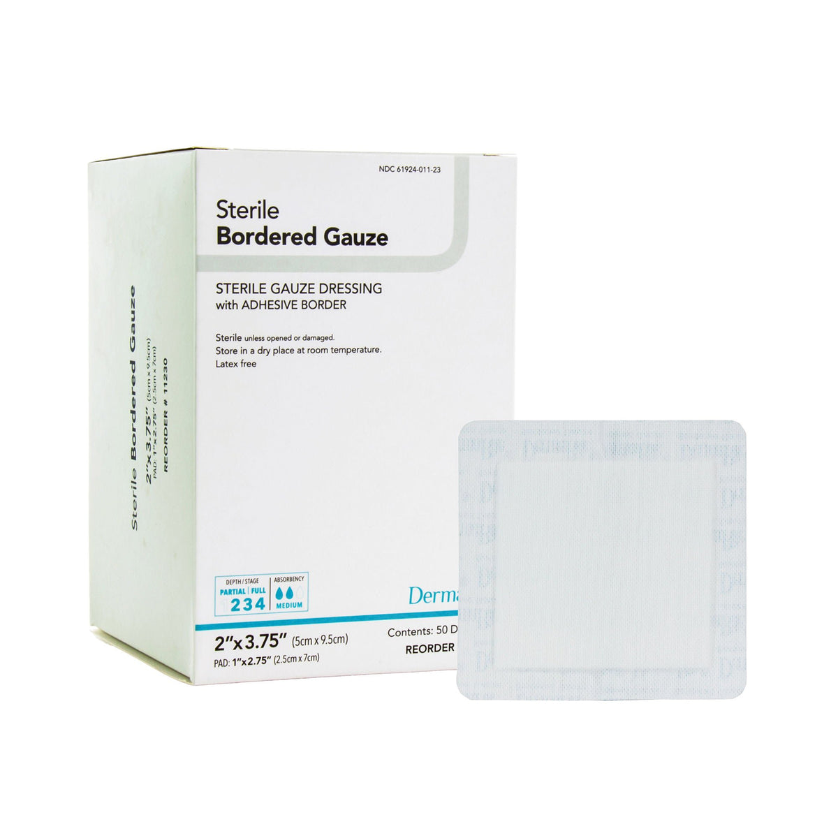 DermaRite Gauze Adhesive Dressing, White, Sterile, 2 x 3¾ inch, BX/50
