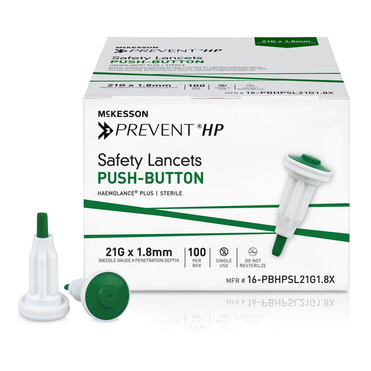 McKesson Prevent® HP Push Button Safety Lancet, 21 Guage, BX/100