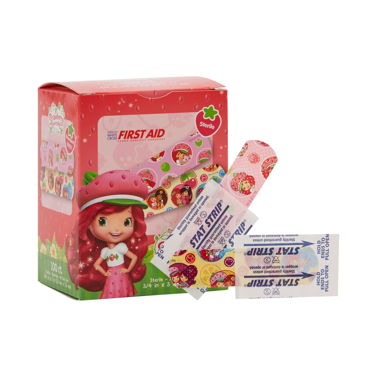 American® White Cross Stat Strip® Strawberry Shortcake Design Adhesive Strips, BX/100