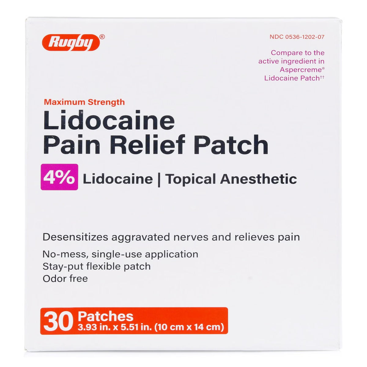 Rugby® 4% Lidocaine Pain Relief Patch, CT/30