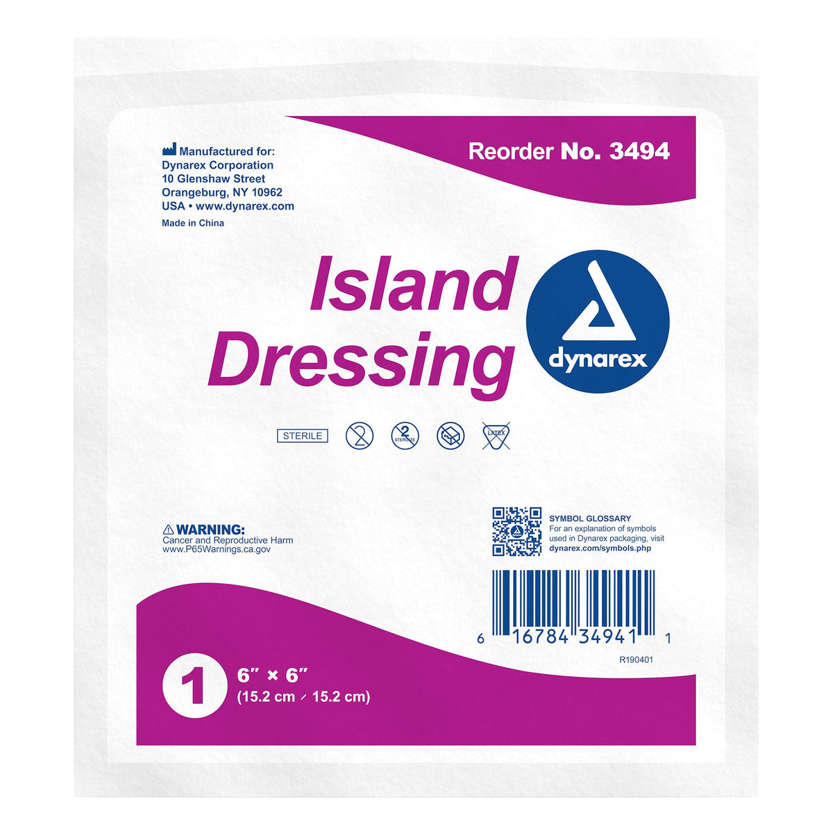 dynarex® White Adhesive Dressing, 6 x 6 Inch, CS/150