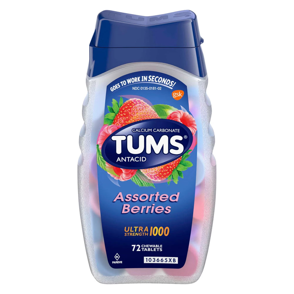 Tums Ultra Strength 1000 Antacid Chewable Tablets, Assorted Berries, BT/1