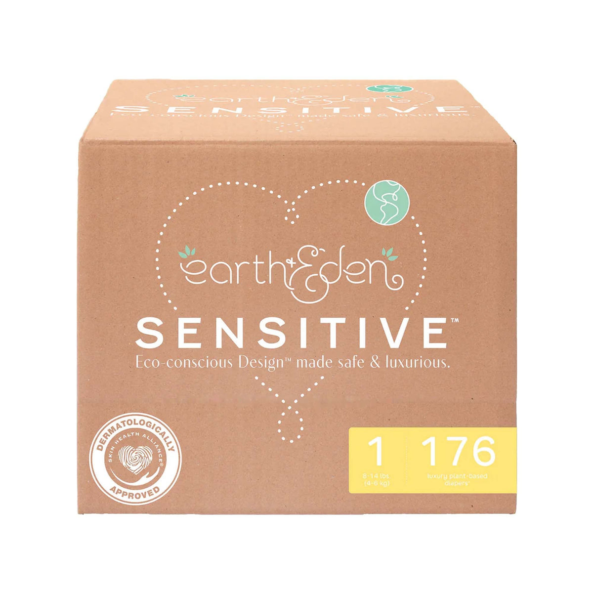 Earth & Eden Sensitive Baby Diapers, Size 1 for Babies Weighing 8 – 14 lbs., CS/176