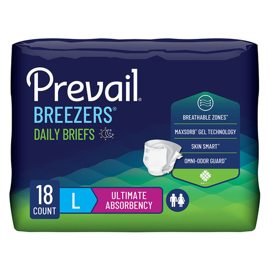 Prevail® Breezers® Ultimate Absorbency Incontinence Briefs, Large, CS/72