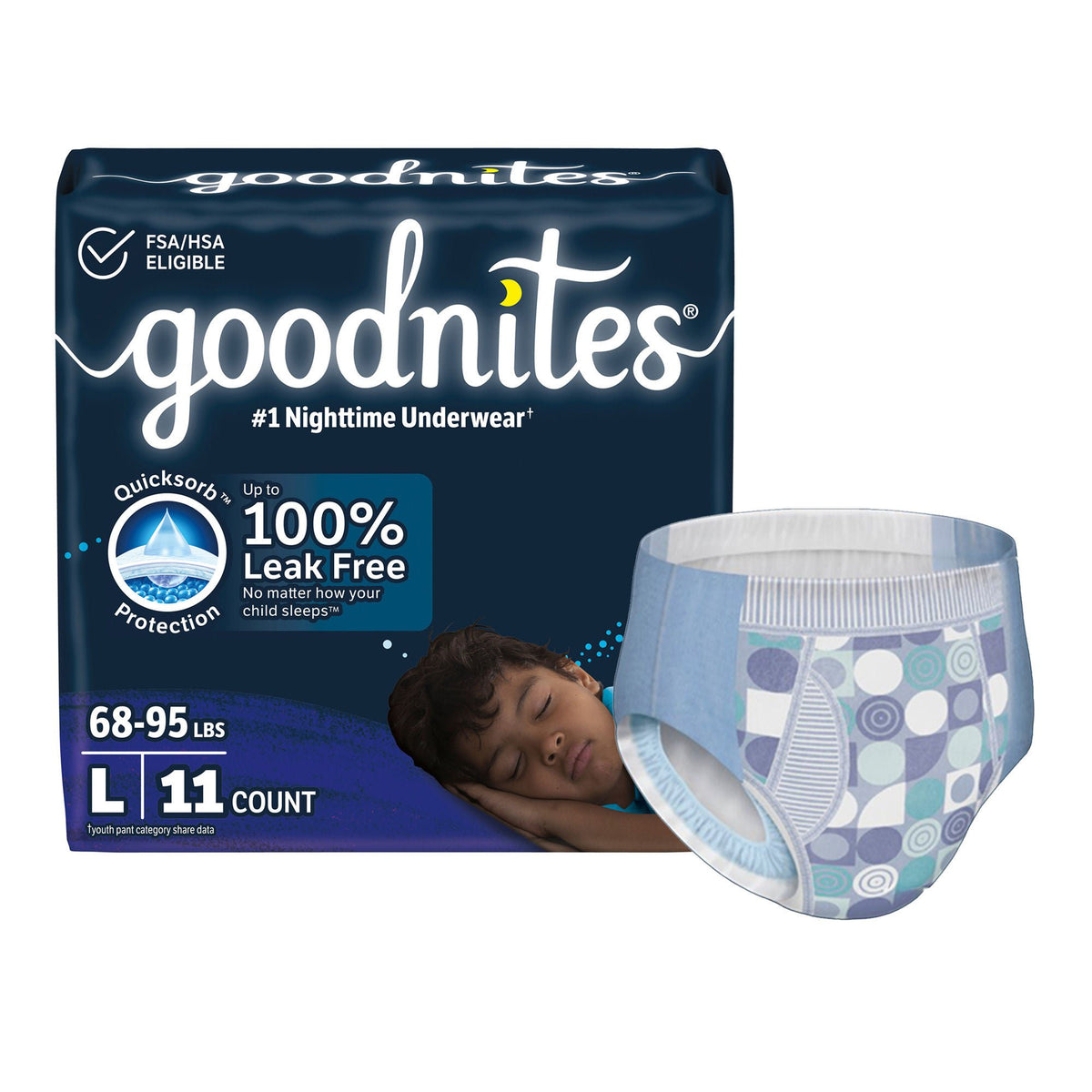 GoodNites® Night Time Underwear, Large for Boys weighing 68 – 95 lbs., CS/44