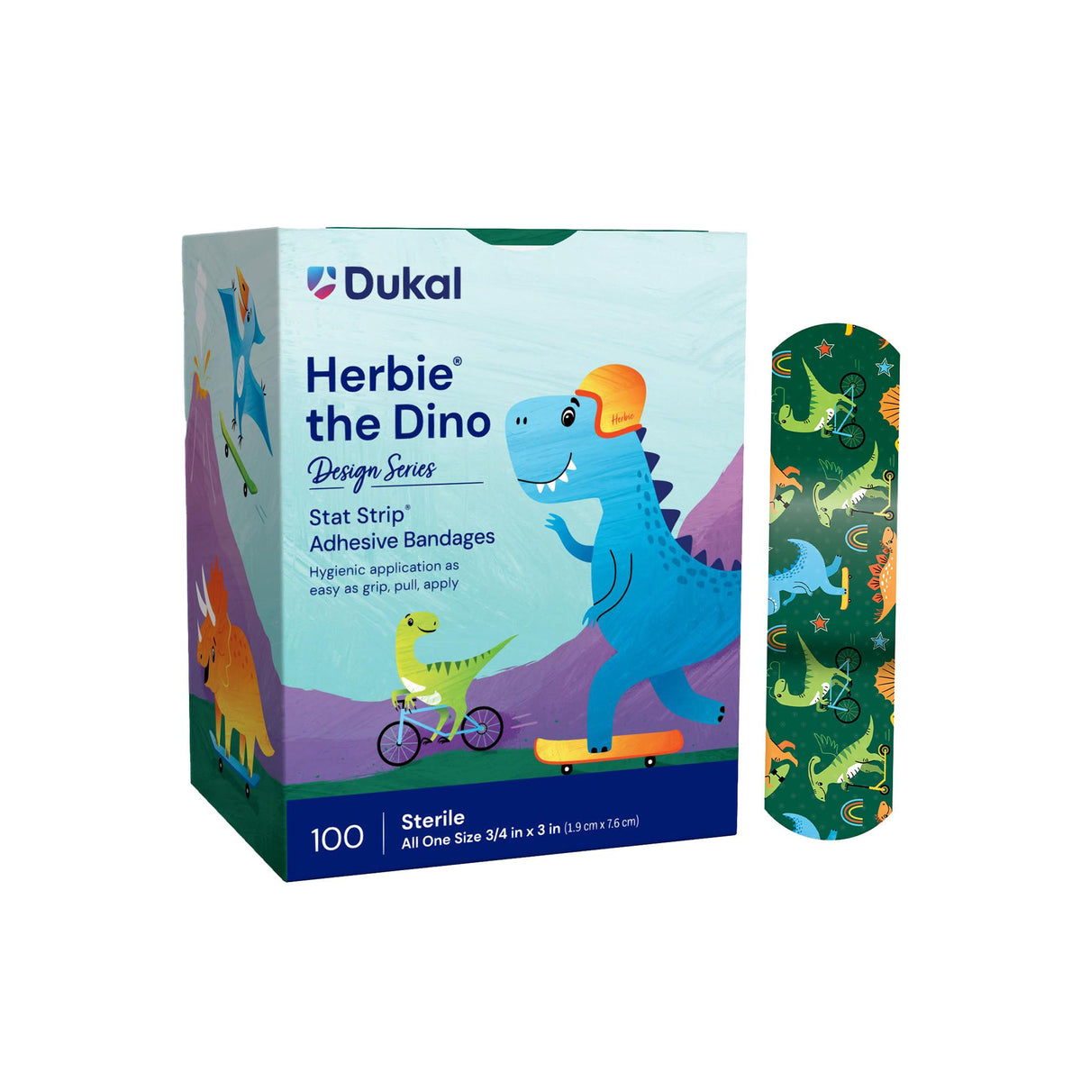 American® White Cross Stat Strip® Kid Design Herbie the Dinosaur Adhesive Strip, BX/100