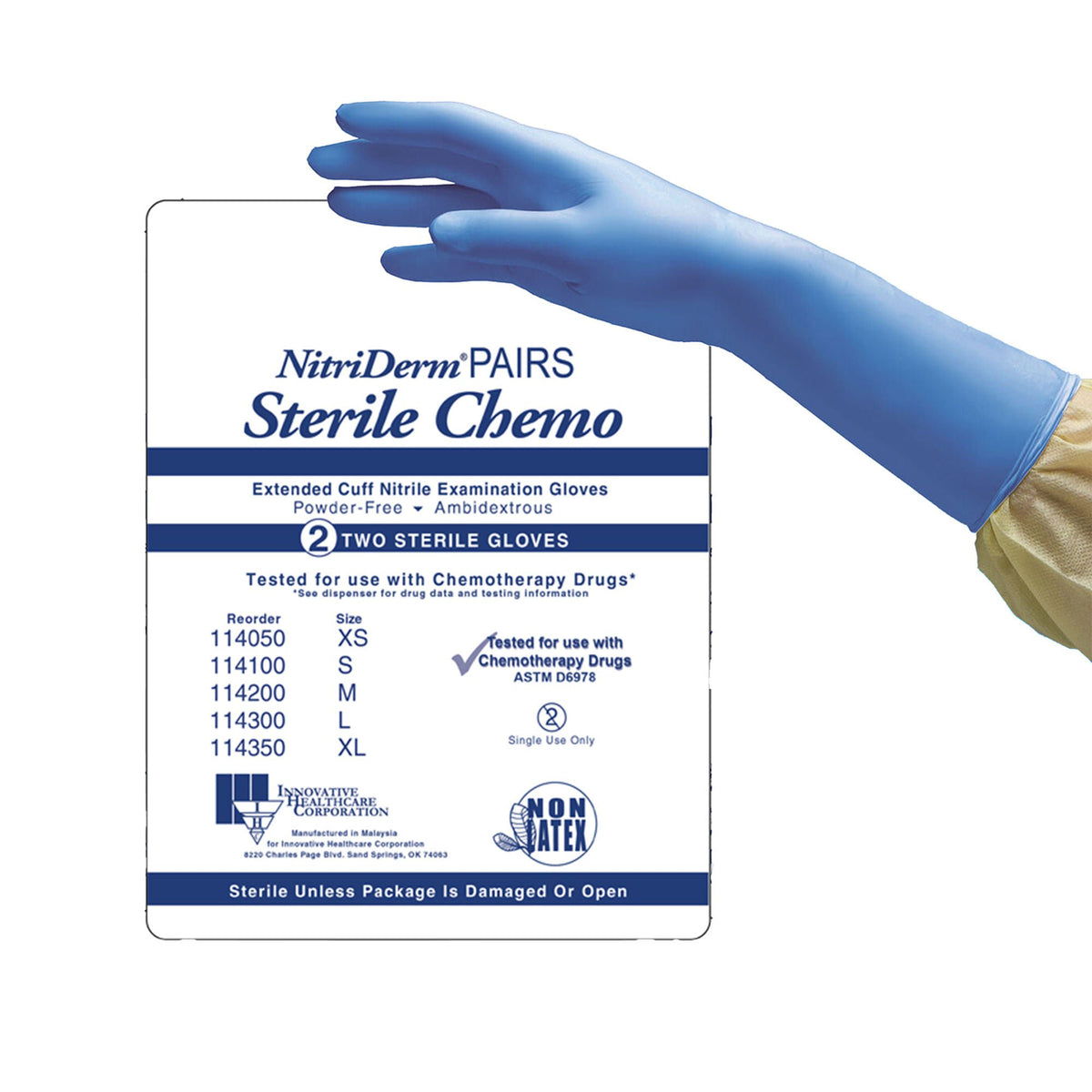 NitriDerm® EC Nitrile Extended Cuff Length Exam Glove, Large, Blue, CS/200
