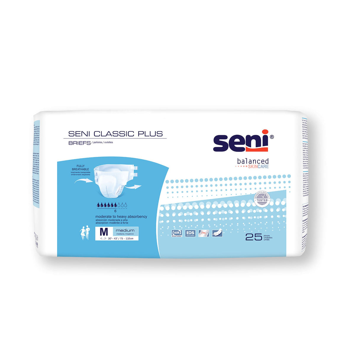 Seni® Classic Plus Moderate to Heavy Absorbency Incontinence Brief, Medium, PK/25