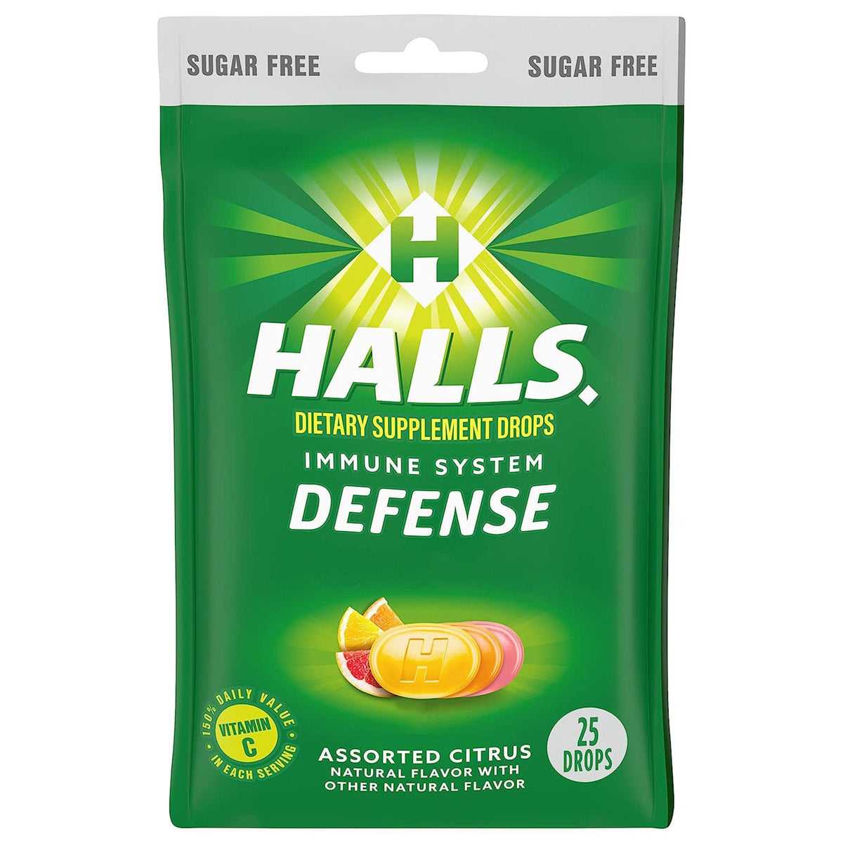 Halls Defense Dietary Supplement Drops Sugar Free Assorted Citrus, BG/1