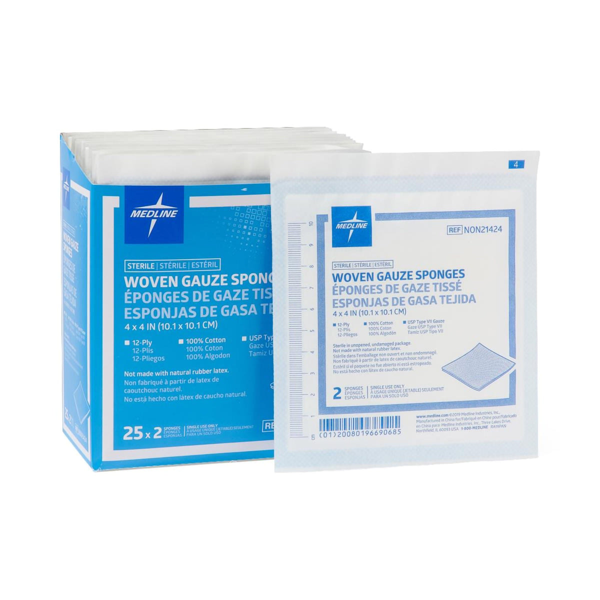 Sterile USP Type VII Gauze Sponge, 4 x 4 Inch, 12-Ply, BX/25
