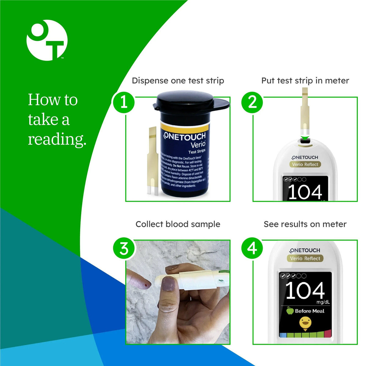 Blood Glucose Test Strips OneTouch® Verio® 50 Strips per Pack For OneTouch® Verio® Family of Meters