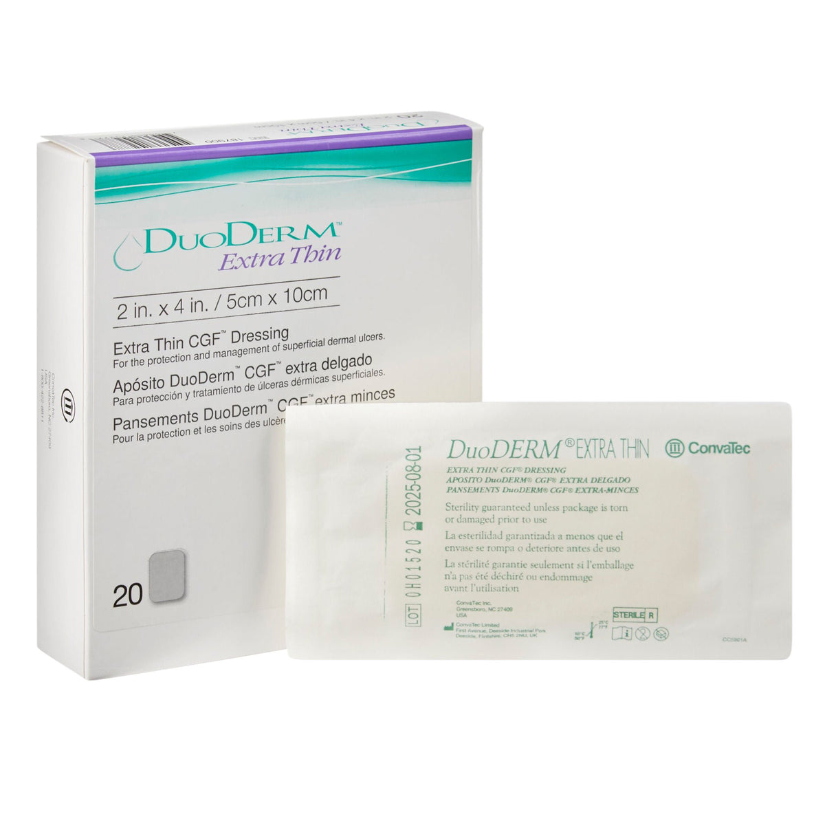 DuoDerm® Extra Thin Hydrocolloid Dressing, 2 x 4 Inch, BX/20