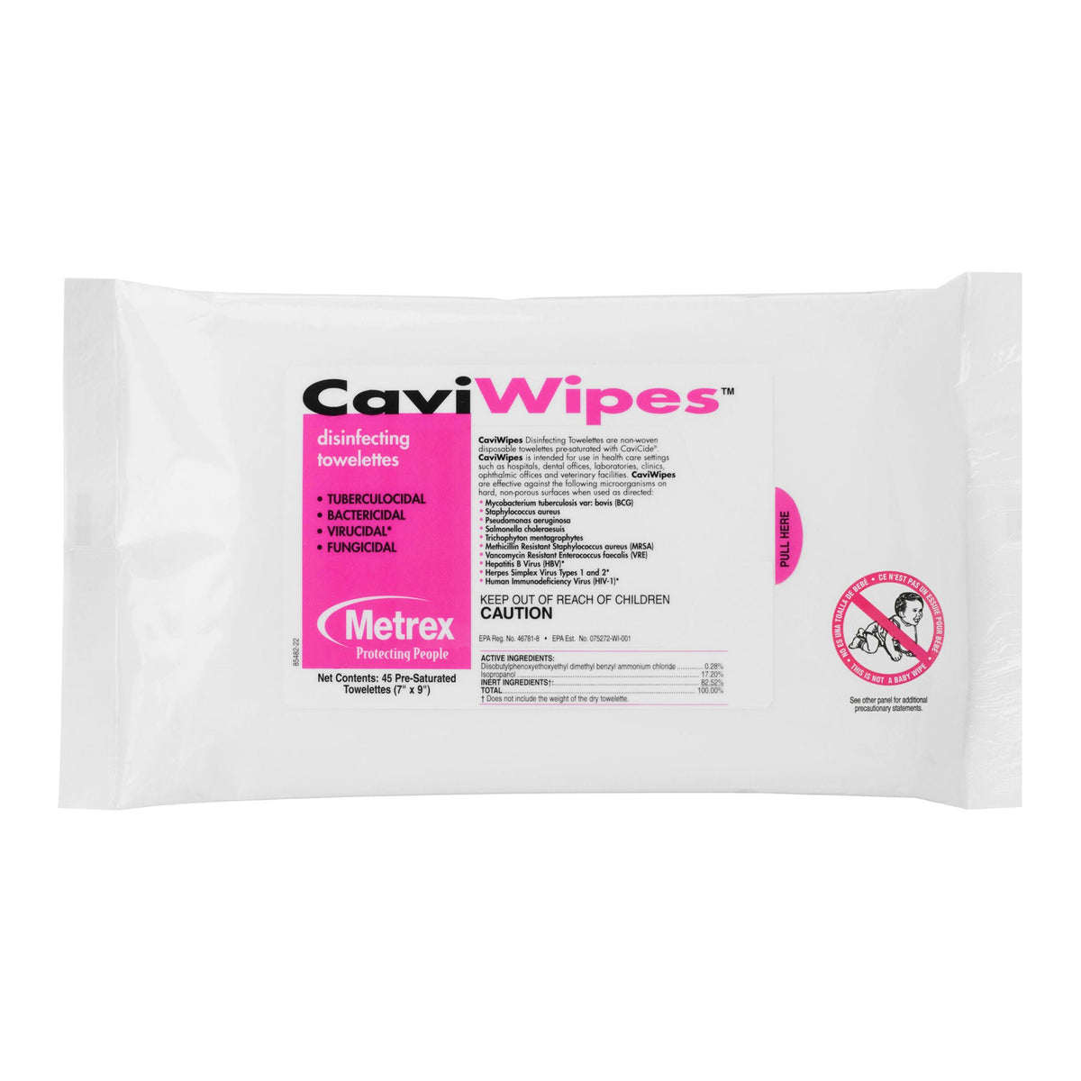 Metrex CaviWipes Surface Disinfectant Alcohol-Based Wipes, 7 x 9 Inch, PK/1