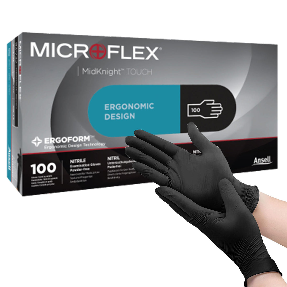 Microflex® MidKnight™ Touch 93-737 Nitrile Exam Glove, Extra Large, Black, BX/100
