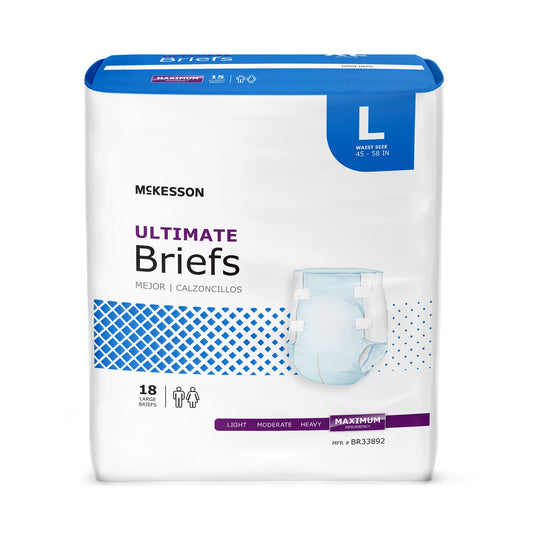 McKesson Ultimate Heavy Absorbency Incontinence Brief, Large, CS/72