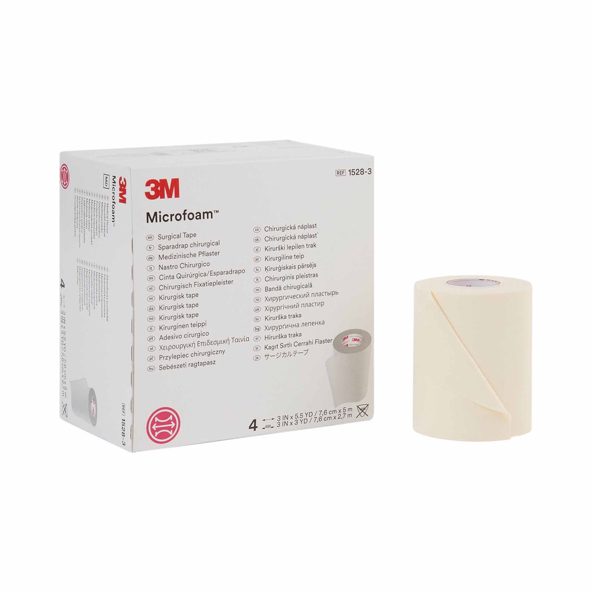 3M™ Microfoam™ Foam / Acrylic Adhesive Medical Tape, 3 Inch x 5-1/2 Yard, White, CS/24