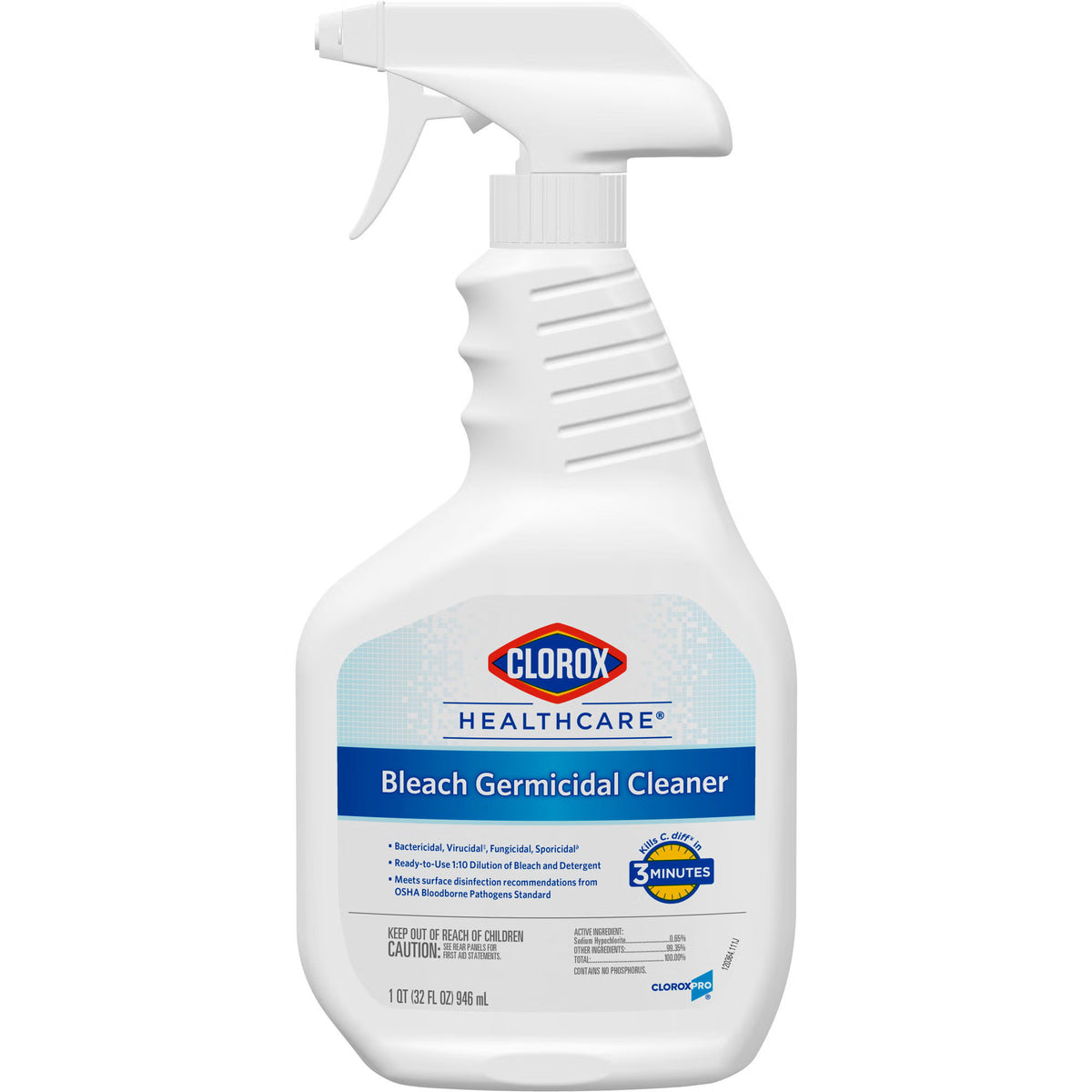 Clorox Healthcare® Bleach Germicidal Cleaner, Spray Bottle, 32 oz., CS/6