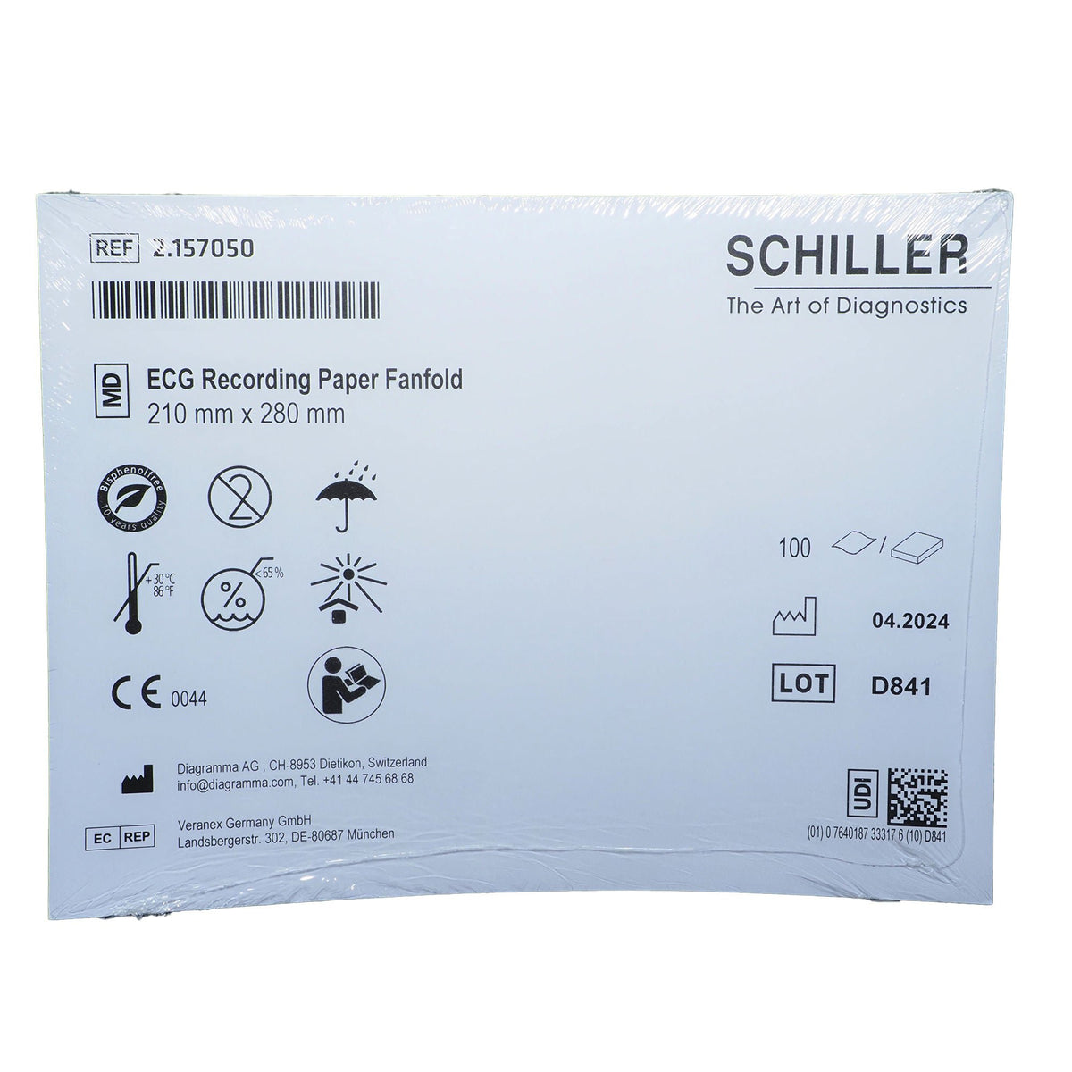 Schiller ECG Recording Paper Thermal 8x11in Z-Fold 2.157050, EA/1