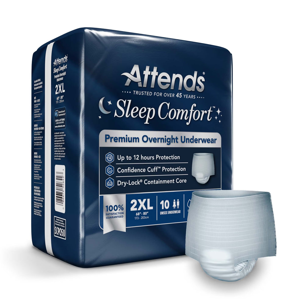 Attends® Sleep Comfort Premium Overnight Underwear, 2X-Large, 68 – 80 Inches, BG/10