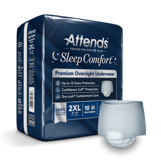 Attends® Sleep Comfort Premium Overnight Underwear, 2X-Large, 68 – 80 Inches, BG/10