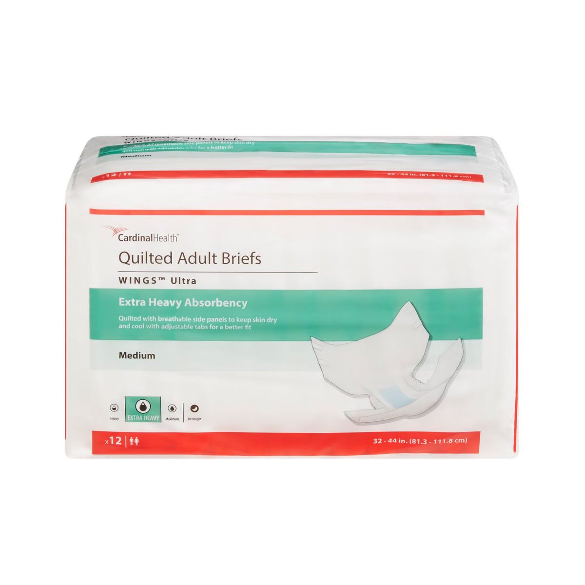 Wings™ Ultra Quilted Extra Heavy Absorbency Incontinence Brief, Medium, BG/12